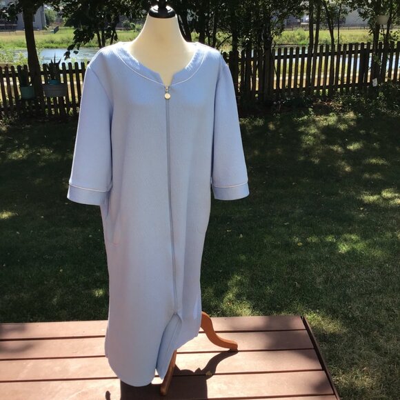 Miss Elaine Womens Blue Long Zip Robe 3X Textured Warm Winter - Picture 2 of 9